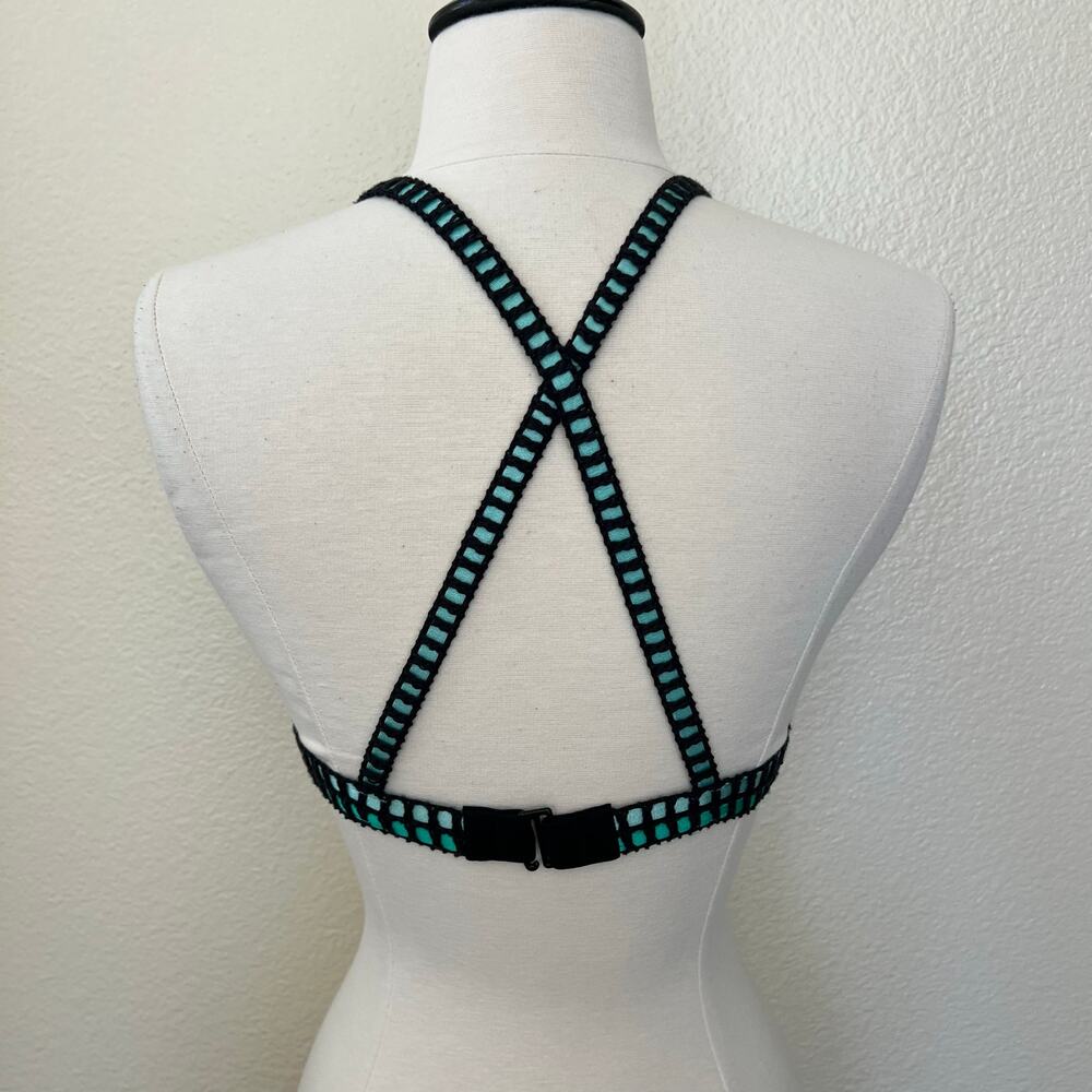 Victoria’s Secret black bikini top green crochet trim swim - Picture 4 of 5